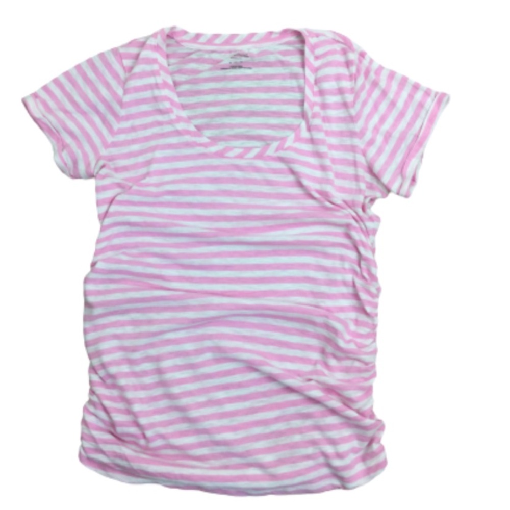Motherhood Maternity Pink White Striped Ruched T-Shirt Women’s M